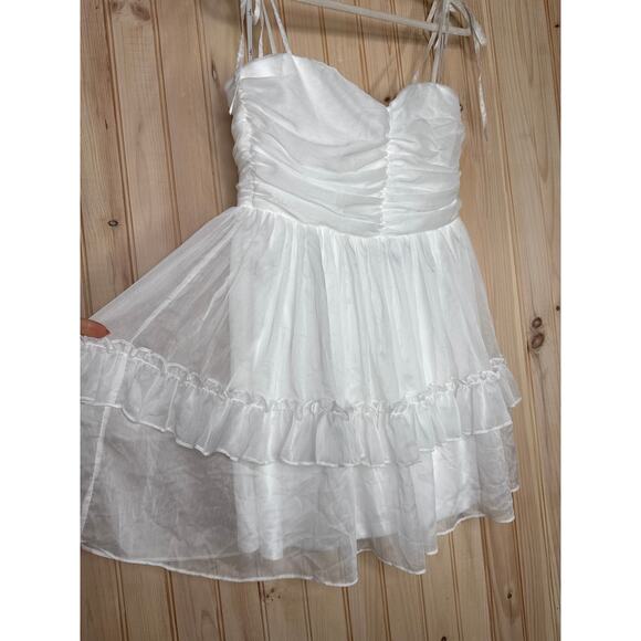 NWT Lulus Angelic Approach White Chiffon Ruffled Tie-Strap Mini Dress Party Sz L - Picture 4 of 7